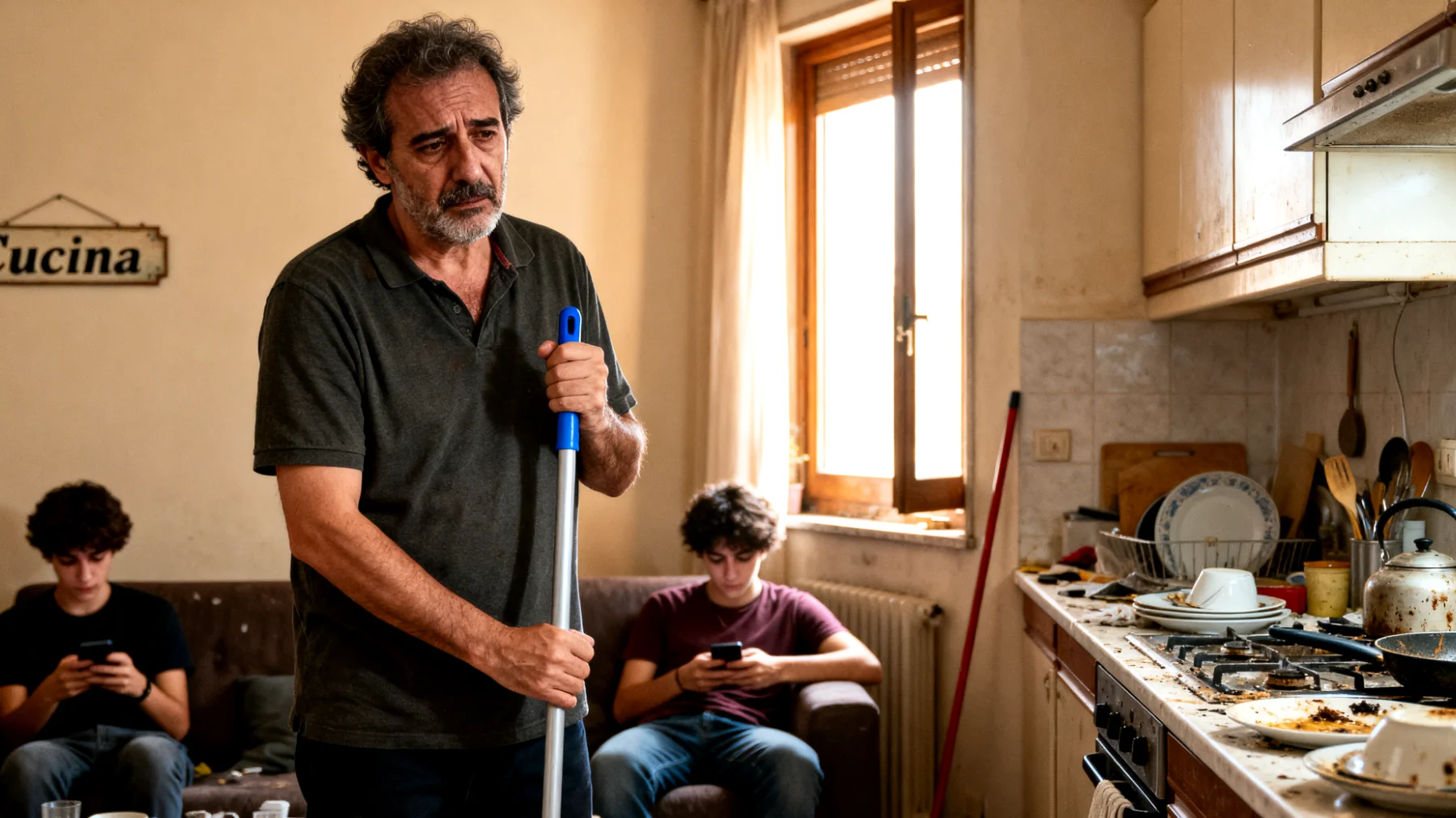 Il papà fatica a coinvolgere i figli giovani adulti nelle responsabilità domestiche quotidiane: nonostante vivano ancora in casa, non collaborano nelle faccende, nella spesa o nella gestione degli spazi comuni, lasciando tutto il peso al padre che si sente ignorato e poco rispettato nel suo ruolo."